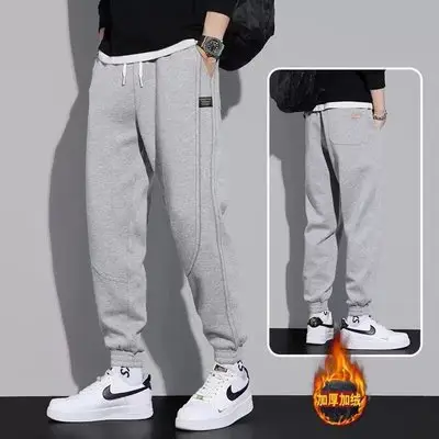 Men Grey Fleece Sweat Pants Spring Autumn Loose Leg-toe — feature 19