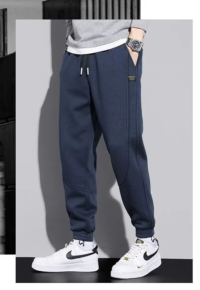 Men Grey Fleece Sweat Pants Spring Autumn Loose Leg-toe — feature 6