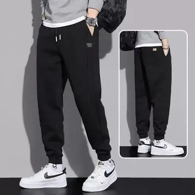 Men Grey Fleece Sweat Pants Spring Autumn Loose Leg-toe - Image 2
