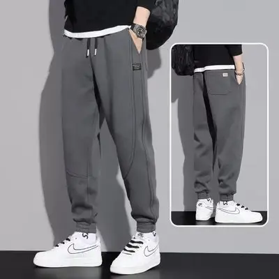 Men Grey Fleece Sweat Pants Spring Autumn Loose Leg-toe - Image 3