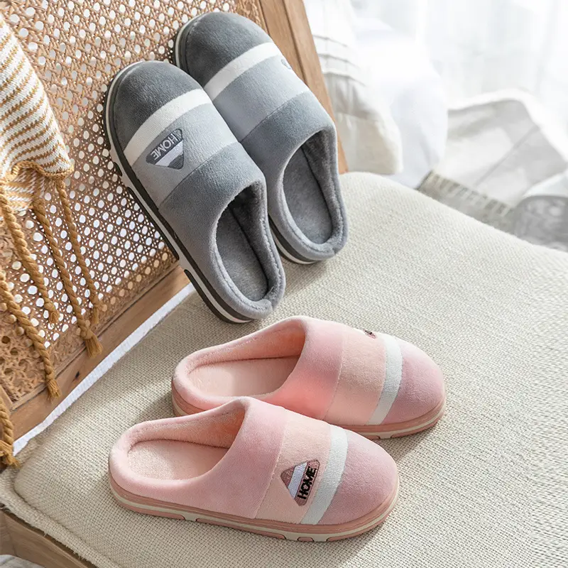 Cotton Slippers Pink Gray Winter Home Warm