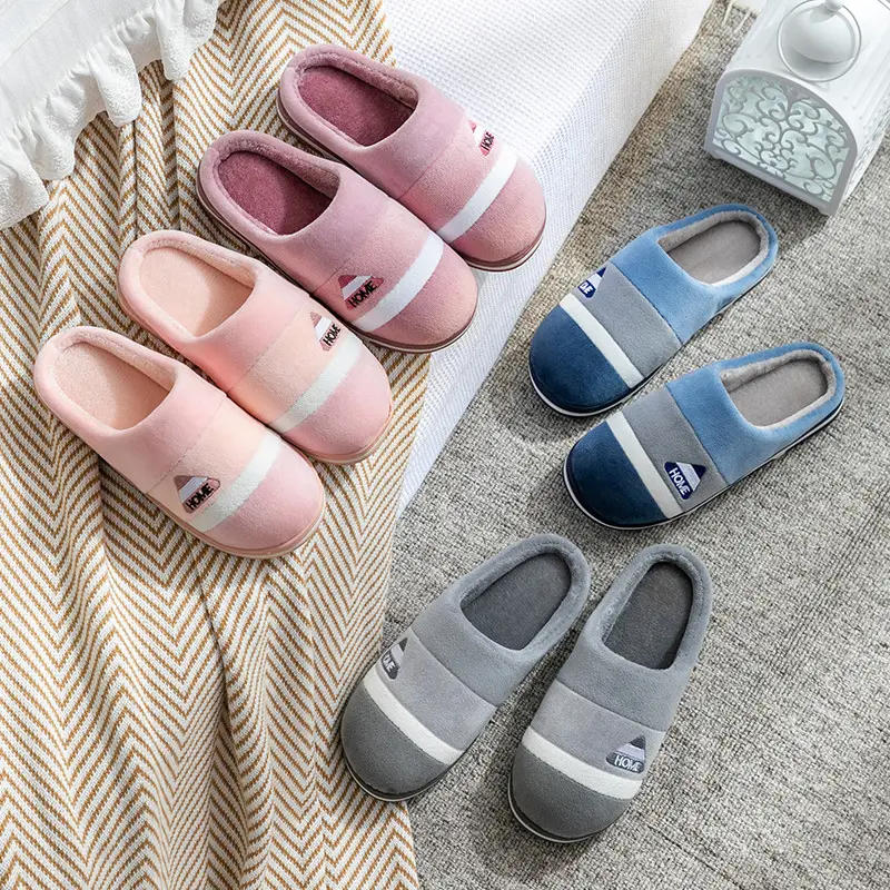 Cotton Slippers Pink Gray Winter Home Warm