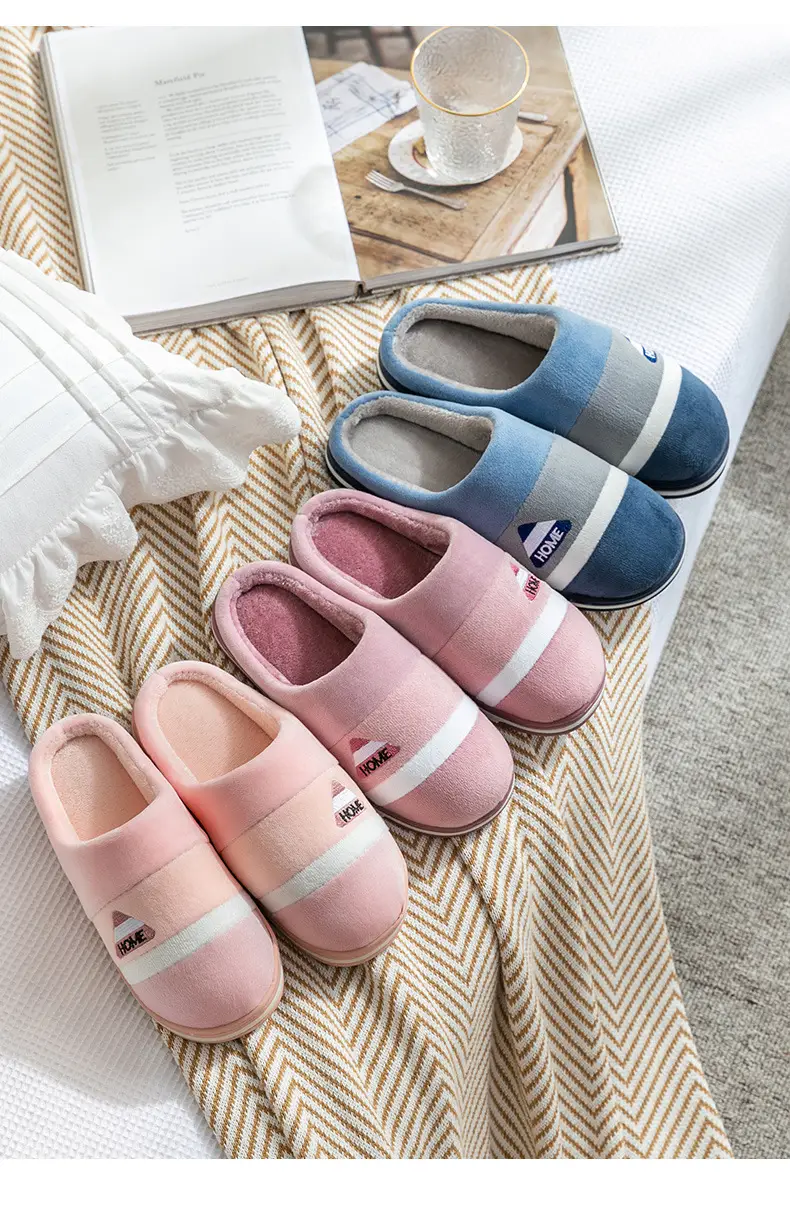 Cotton Slippers Pink Gray Winter Home Warm — feature 17