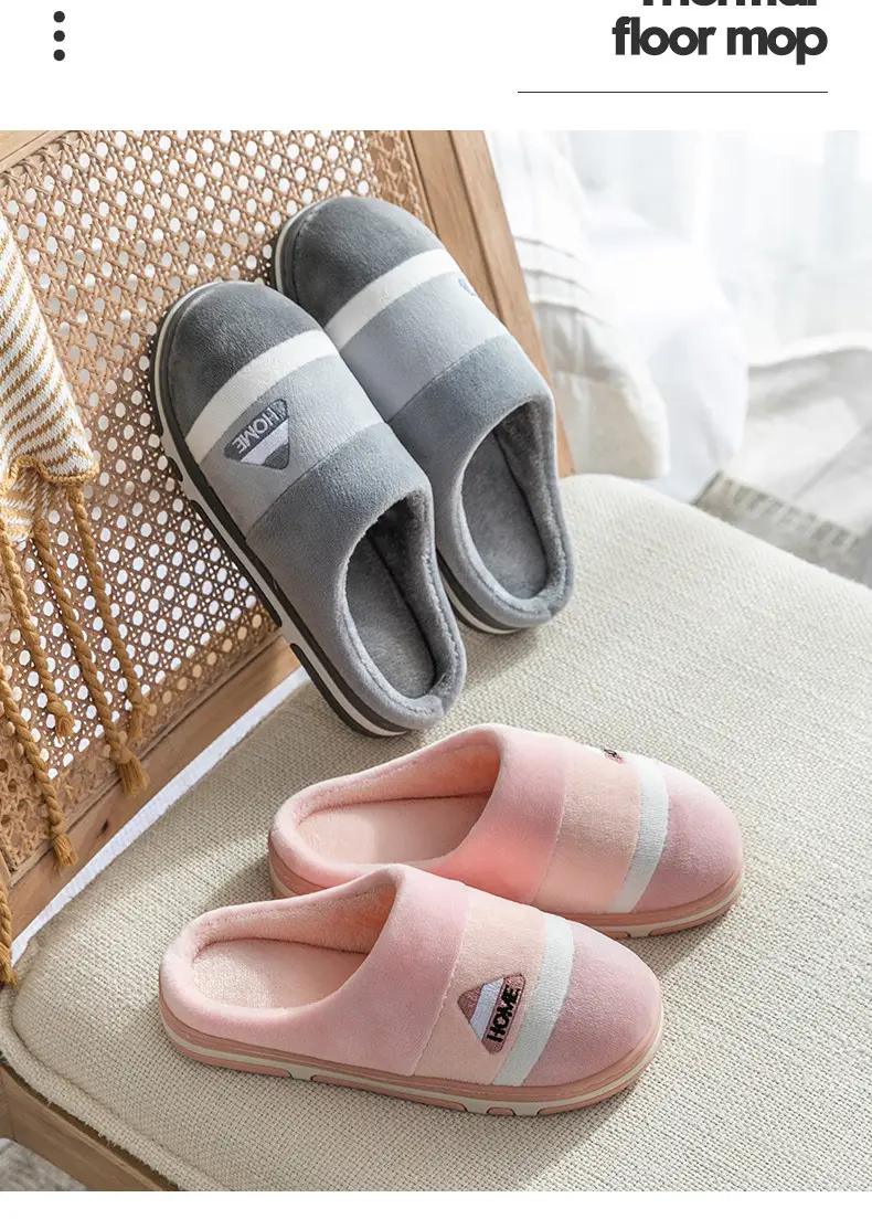 Cotton Slippers Pink Gray Winter Home Warm — feature 19