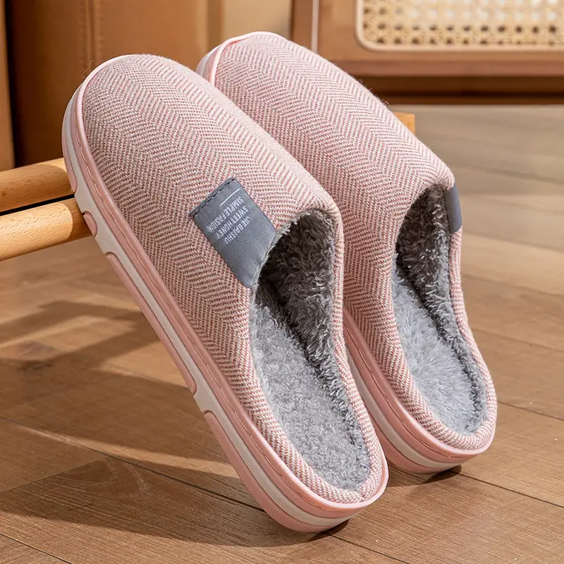 Cotton Slippers Pink Gray Winter Home Warm