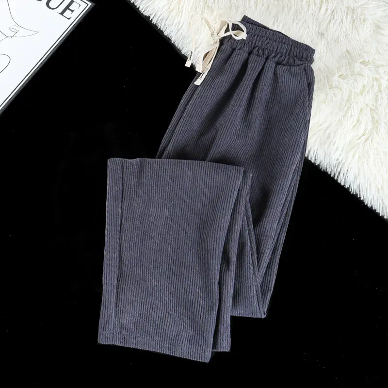 Men's Black Corduroy Winter Pants Warm Loose Fit - Image 2