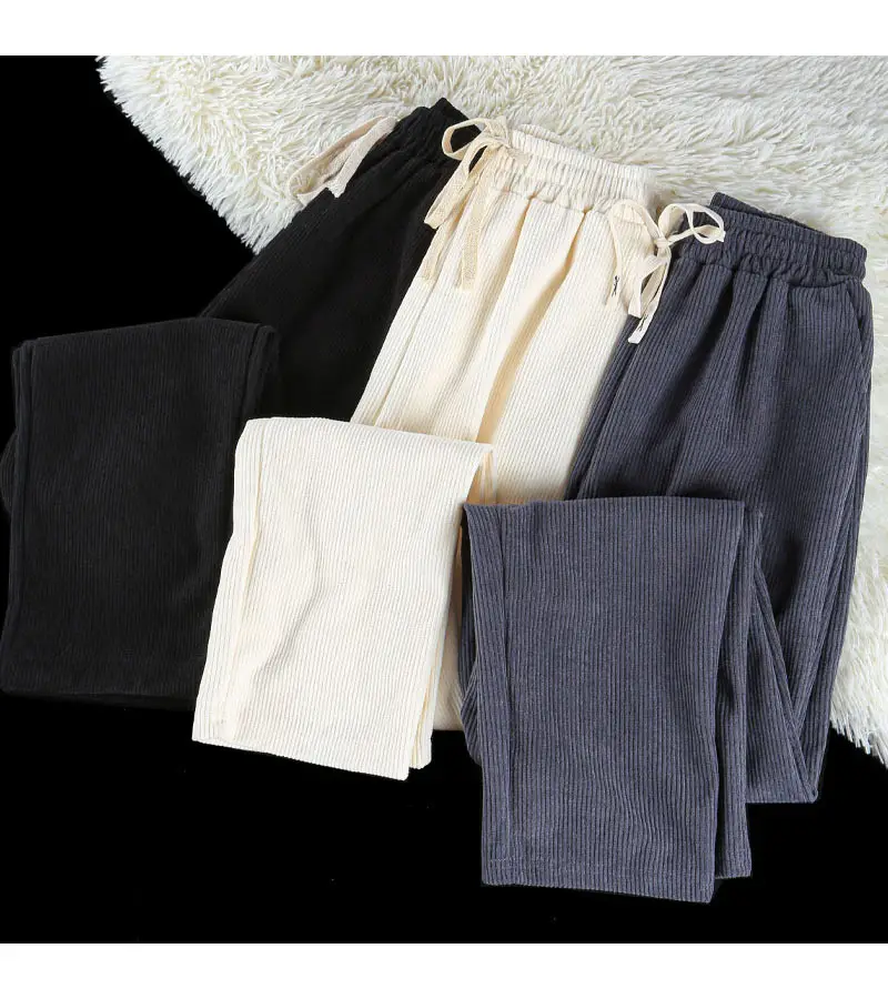 Men's Black Corduroy Winter Pants Warm Loose Fit — feature 4