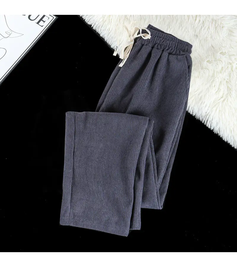 Men's Black Corduroy Winter Pants Warm Loose Fit — feature 7