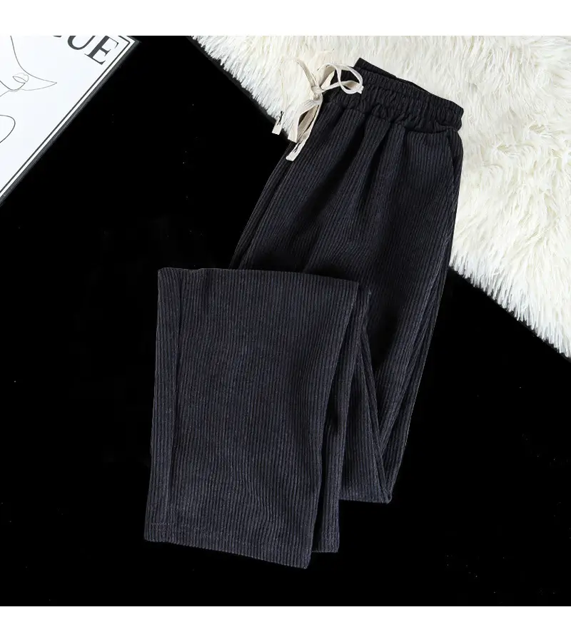 Men's Black Corduroy Winter Pants Warm Loose Fit — feature 8