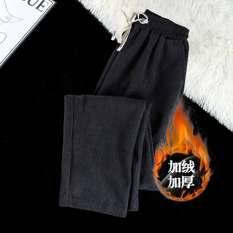 Men's Black Corduroy Winter Pants Warm Loose Fit - Image 4