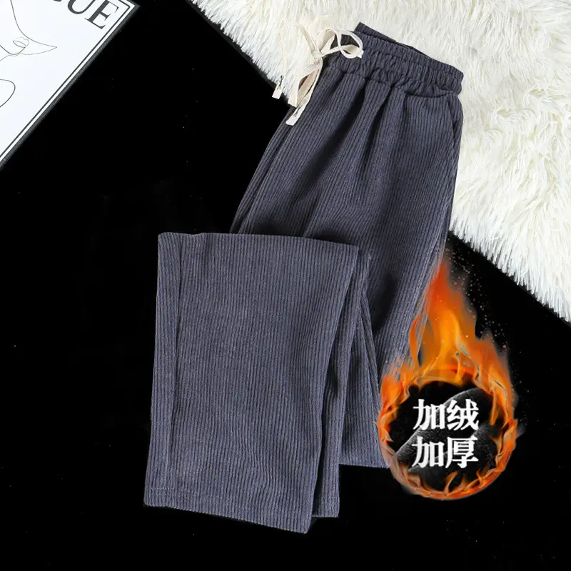 Men's Black Corduroy Winter Pants Warm Loose Fit - Image 5