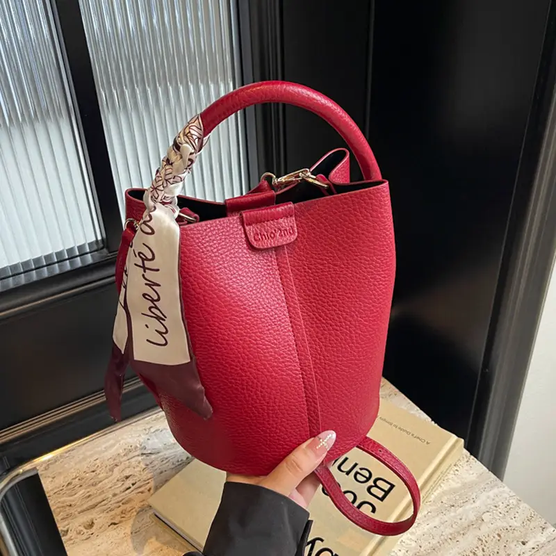 2024 Women's Black Leather Bucket Bag Set of 5 - Image 7