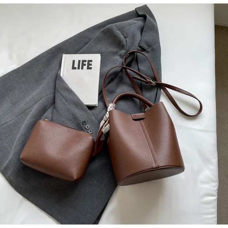 2024 Women's Black Leather Bucket Bag Set of 5 — feature 35