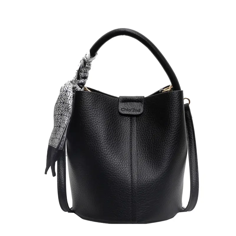 2024 Women's Black Leather Bucket Bag Set of 5 - Image 2