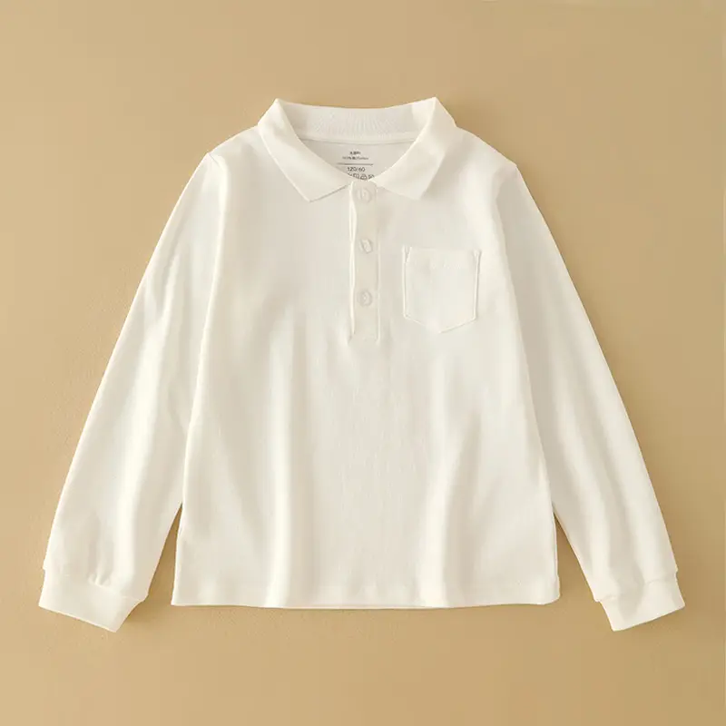 Kids Cotton Polo Shirt Korean Style Long Sleeve