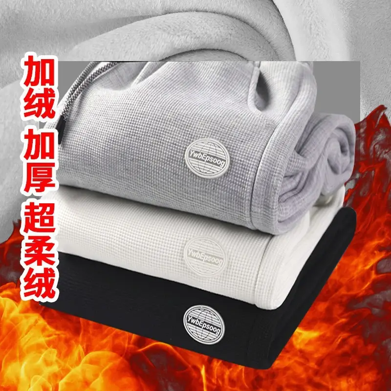 Men Fleece Leg-Tied Pants Gray Drawstring Loose Winter Warm - Image 8
