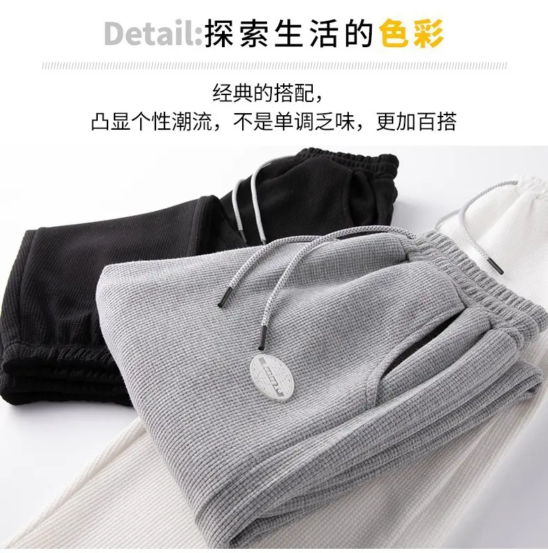Men Fleece Leg-Tied Pants Gray Drawstring Loose Winter Warm — feature 13