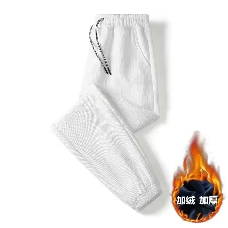 Men Fleece Leg-Tied Pants Gray Drawstring Loose Winter Warm - Image 4