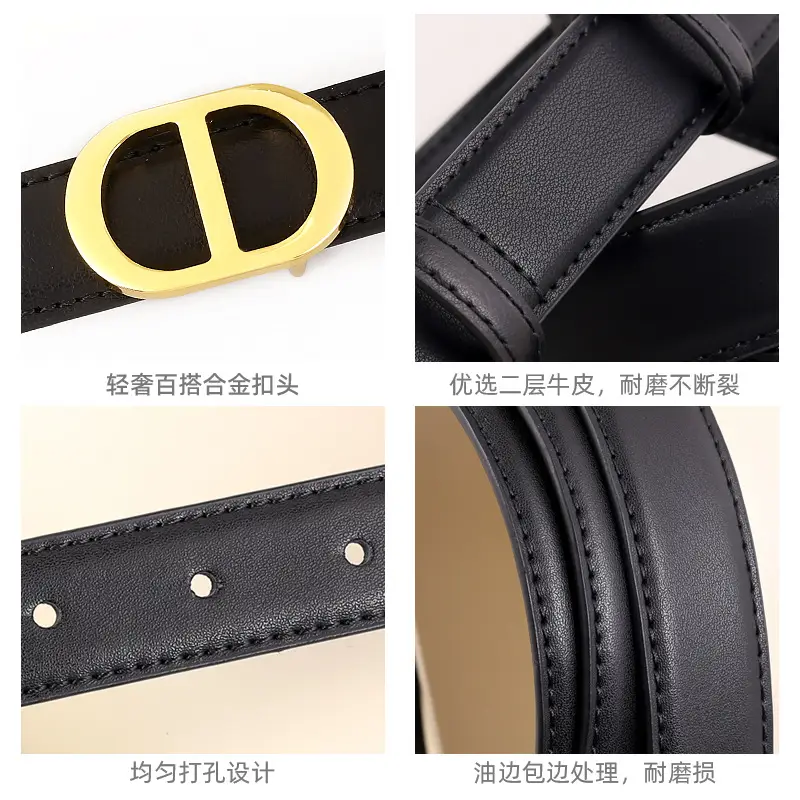 Women's Black Leather Belt with Gold buckle for 2025 - Image 3