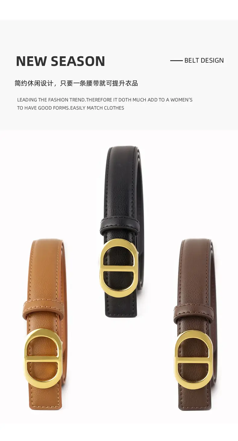Women's Black Leather Belt with Gold buckle for 2025 — feature 11