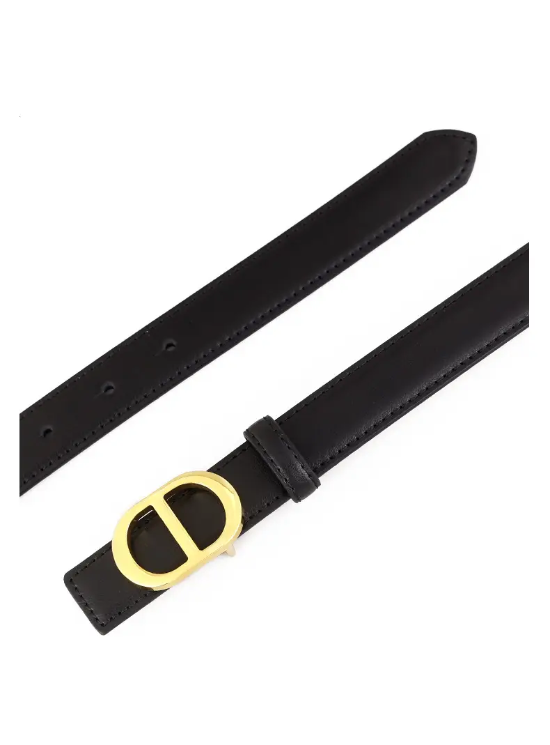 Women's Black Leather Belt with Gold buckle for 2025 — feature 12