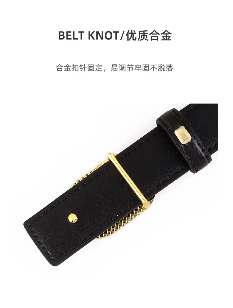 Women's Black Leather Belt with Gold buckle for 2025 — feature 15