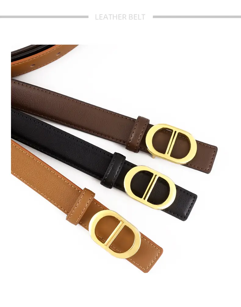 Women's Black Leather Belt with Gold buckle for 2025 — feature 6