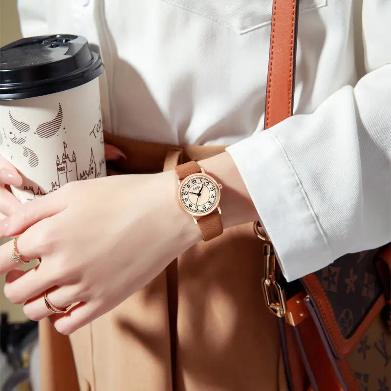 Gold Vintage Women's Quartz Watch with Leather Belt - Image 9