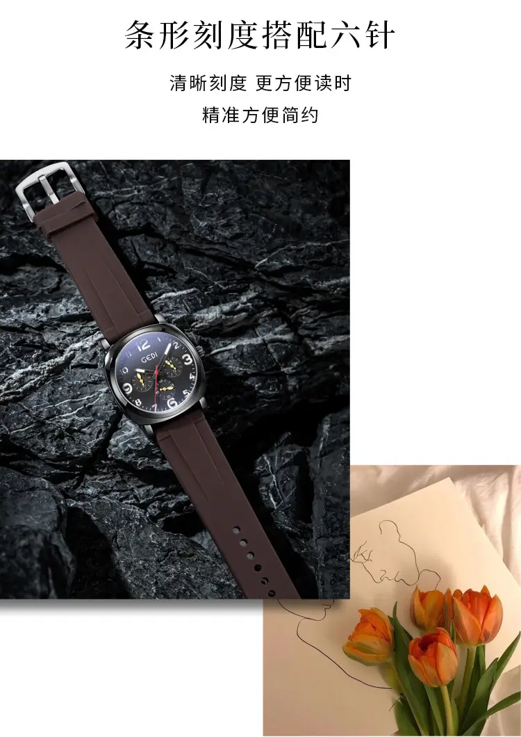 Goldie Men's Black Silicone 3-Eye Watch — feature 4