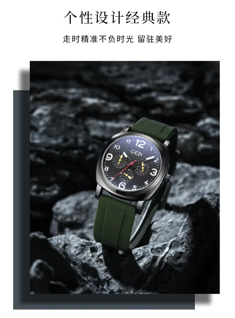 Goldie Men's Black Silicone 3-Eye Watch — feature 6