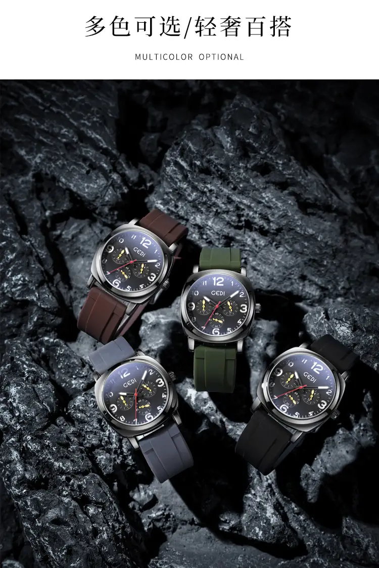 Goldie Men's Black Silicone 3-Eye Watch — feature 7