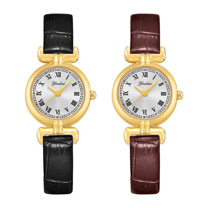 Yindini Gold Roman Dial Women's Quartz Watch Set