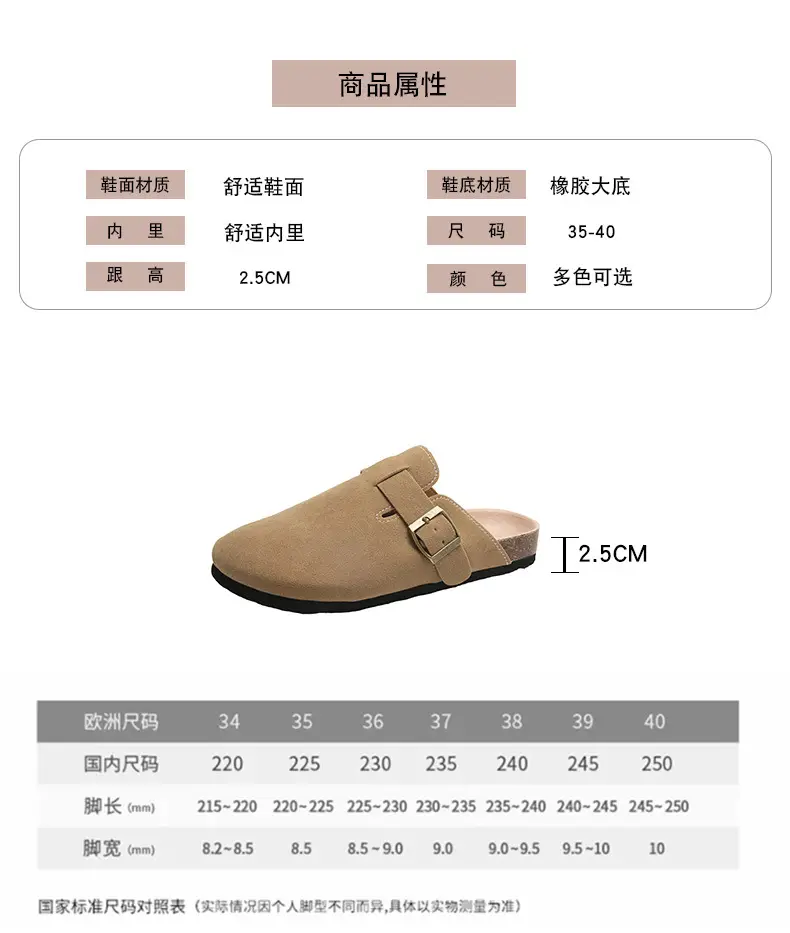 Birkenstock Shoes Women's 2024 New Summer Outer Wear Thick-soled Cork Birkenstock Shoes Sandals Lazy Soft-soled Baotou Half Slippers — feature 4