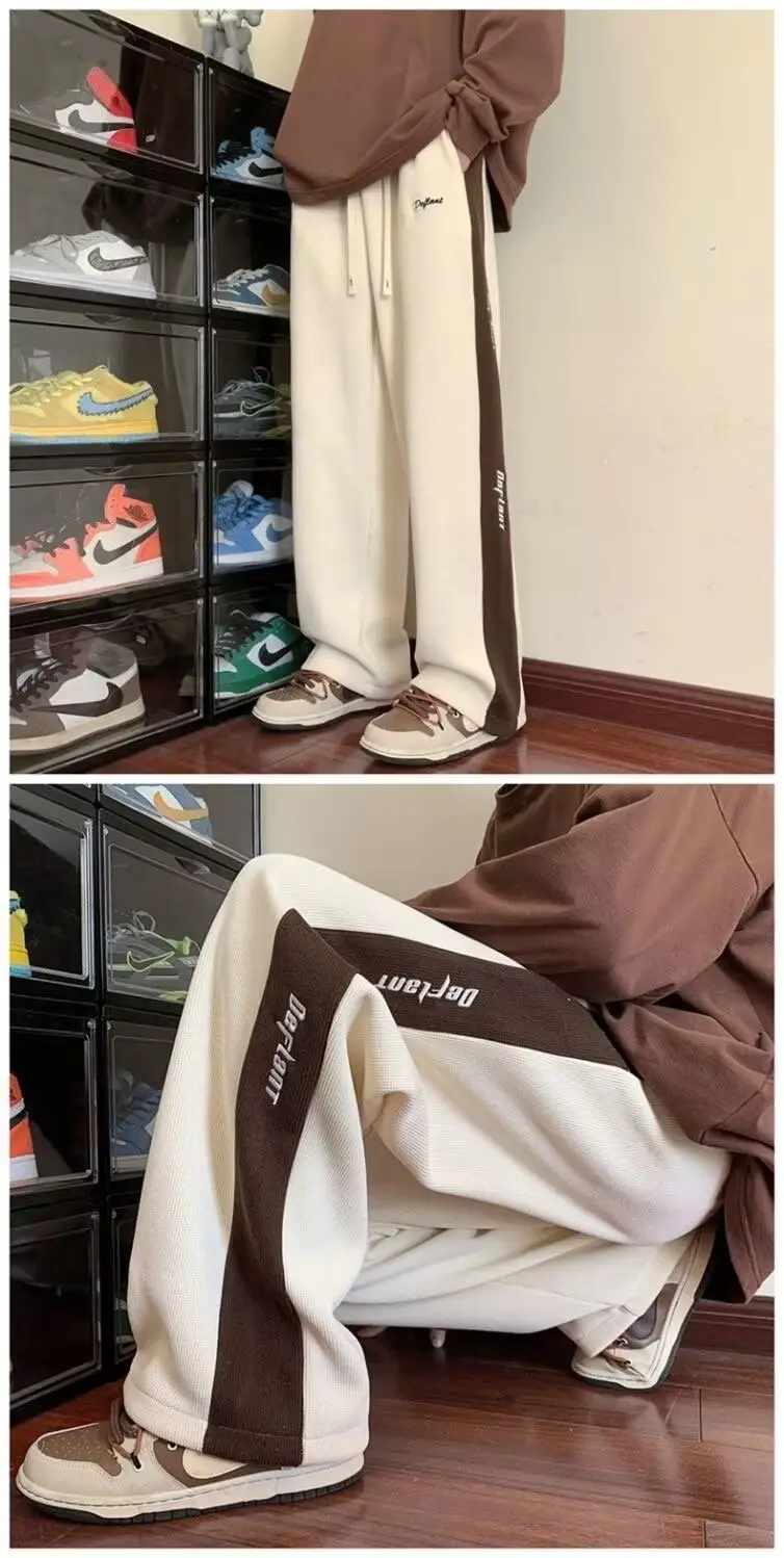 Men's Fleece Warm Casual Pants Black White — feature 3