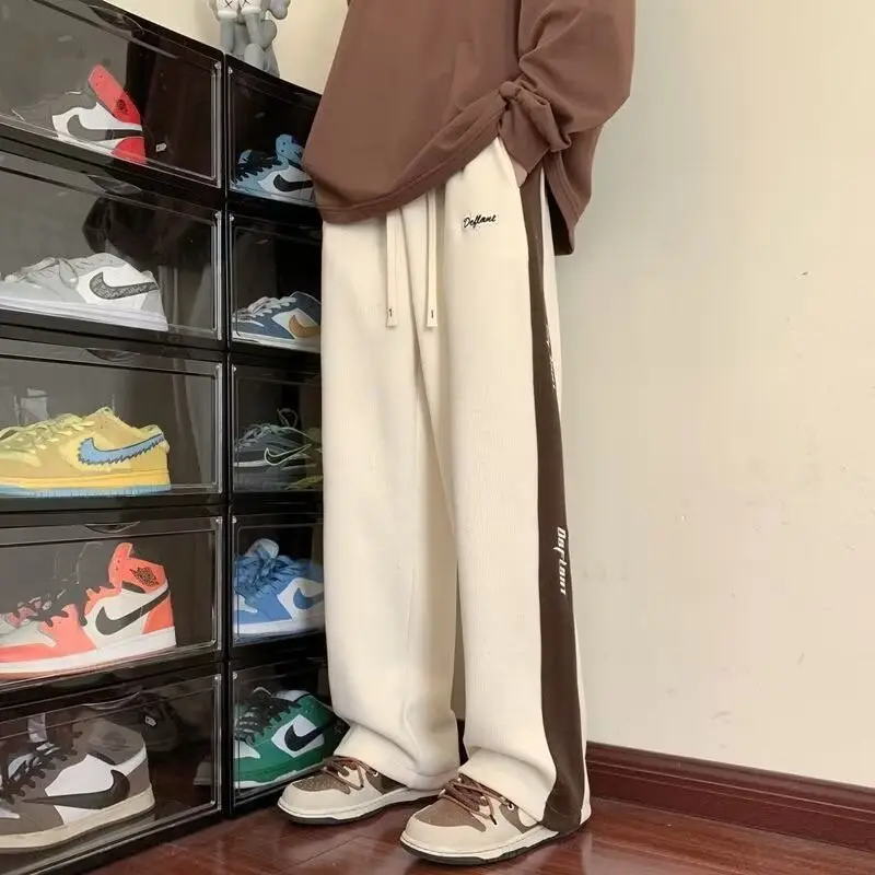 Men's Fleece Warm Casual Pants Black White - Image 3