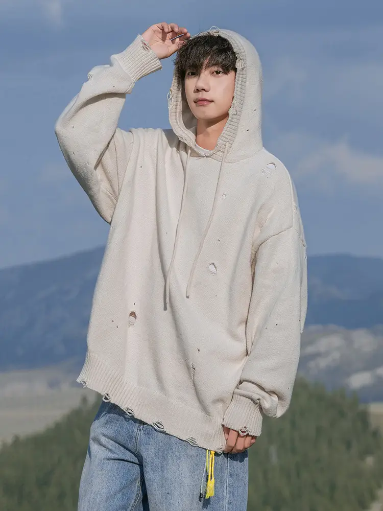 Black Velvet Hoodie with Asymmetrical Hole Design