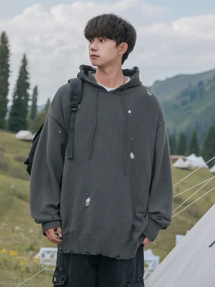 Black Velvet Hoodie with Asymmetrical Hole Design