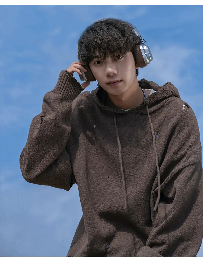Black Velvet Hoodie with Asymmetrical Hole Design — feature 11