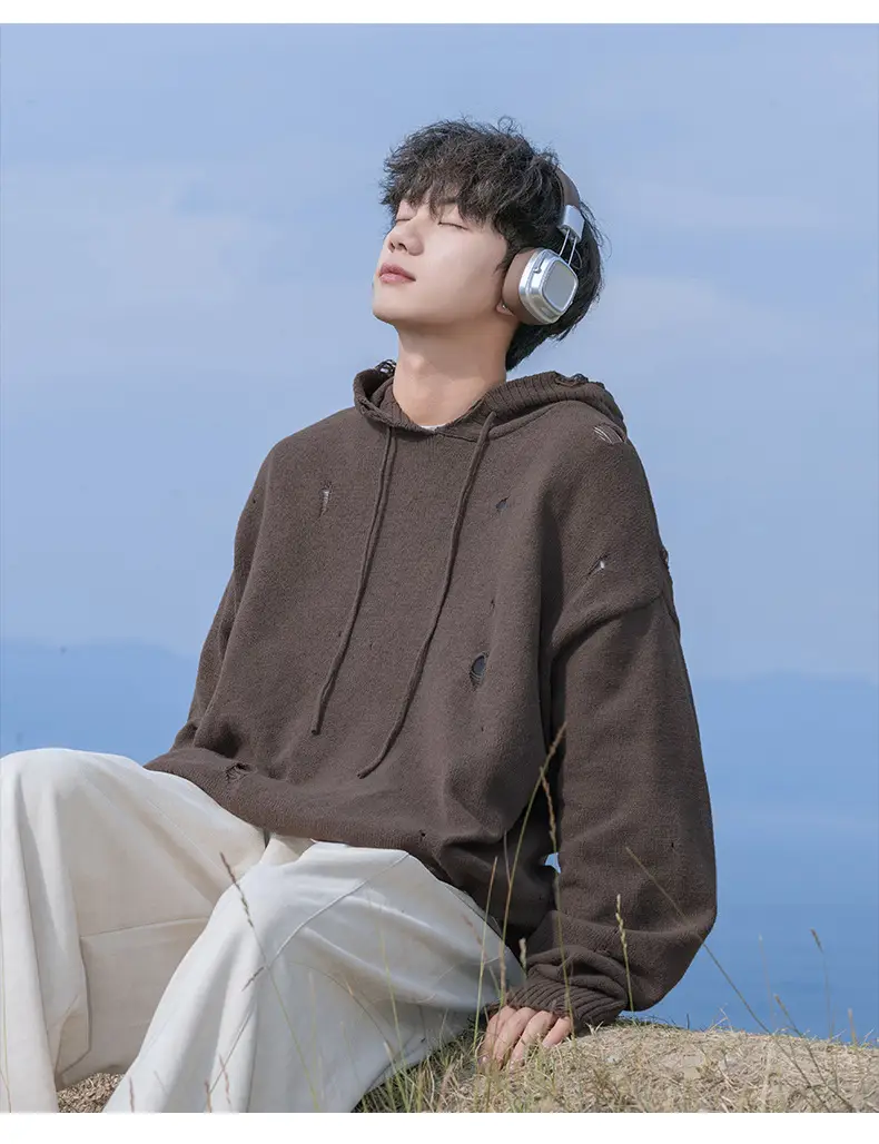 Black Velvet Hoodie with Asymmetrical Hole Design — feature 12