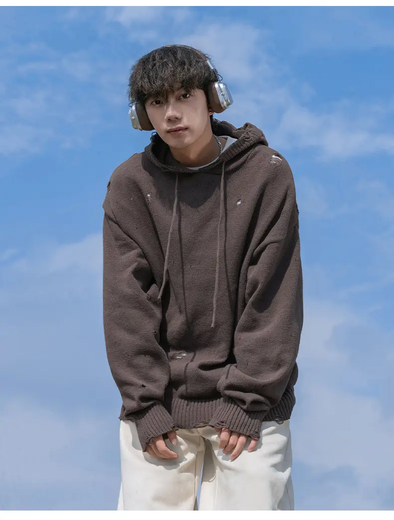 Black Velvet Hoodie with Asymmetrical Hole Design — feature 13