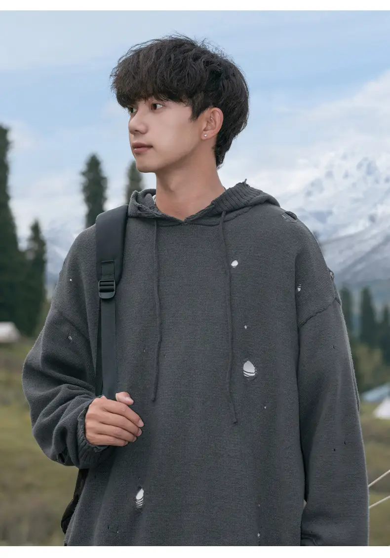 Black Velvet Hoodie with Asymmetrical Hole Design — feature 20
