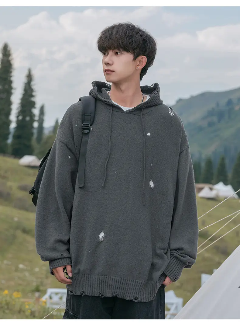 Black Velvet Hoodie with Asymmetrical Hole Design — feature 21
