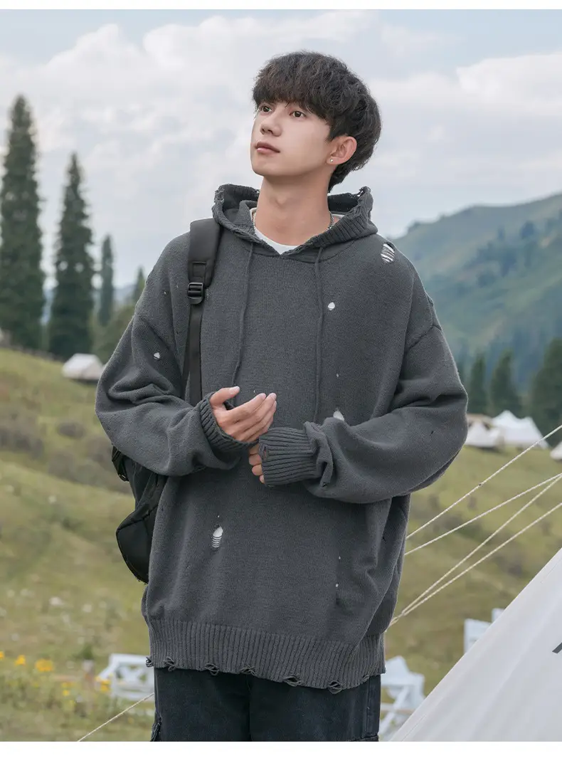 Black Velvet Hoodie with Asymmetrical Hole Design — feature 22