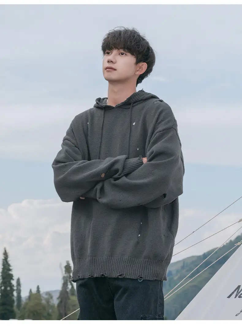 Black Velvet Hoodie with Asymmetrical Hole Design — feature 23