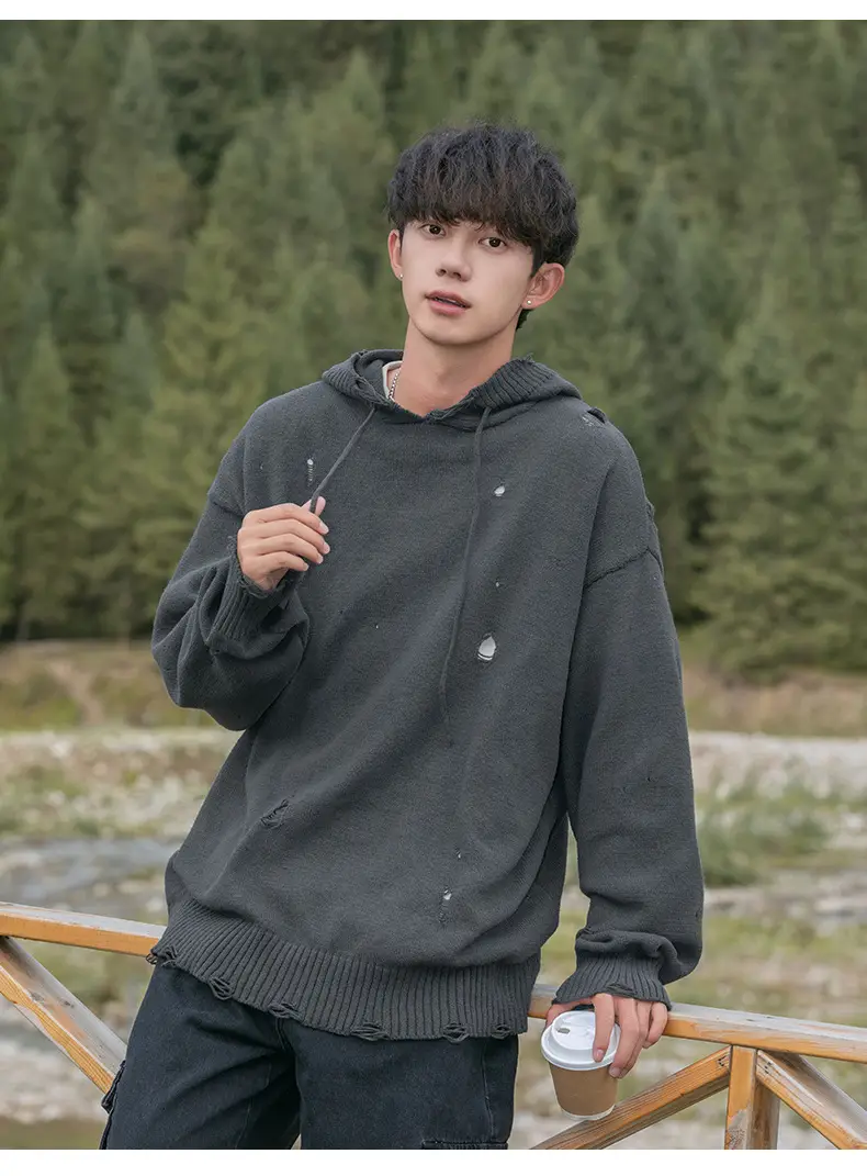 Black Velvet Hoodie with Asymmetrical Hole Design — feature 24