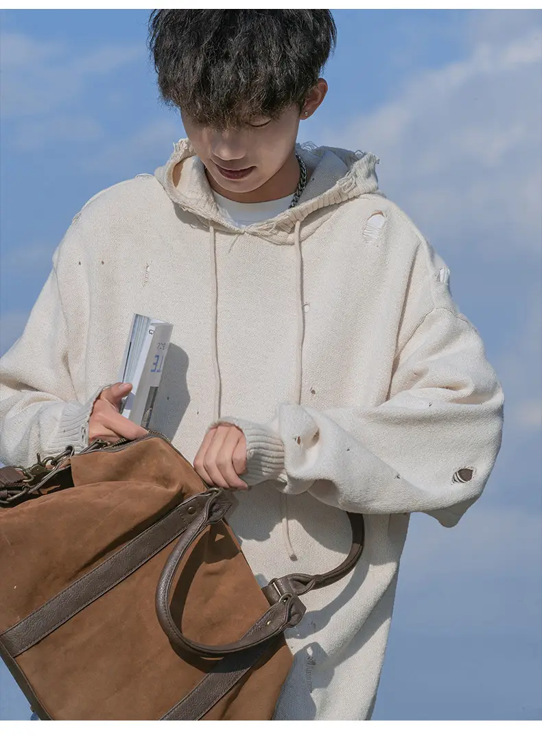Black Velvet Hoodie with Asymmetrical Hole Design — feature 7