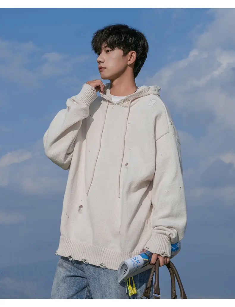 Black Velvet Hoodie with Asymmetrical Hole Design — feature 8