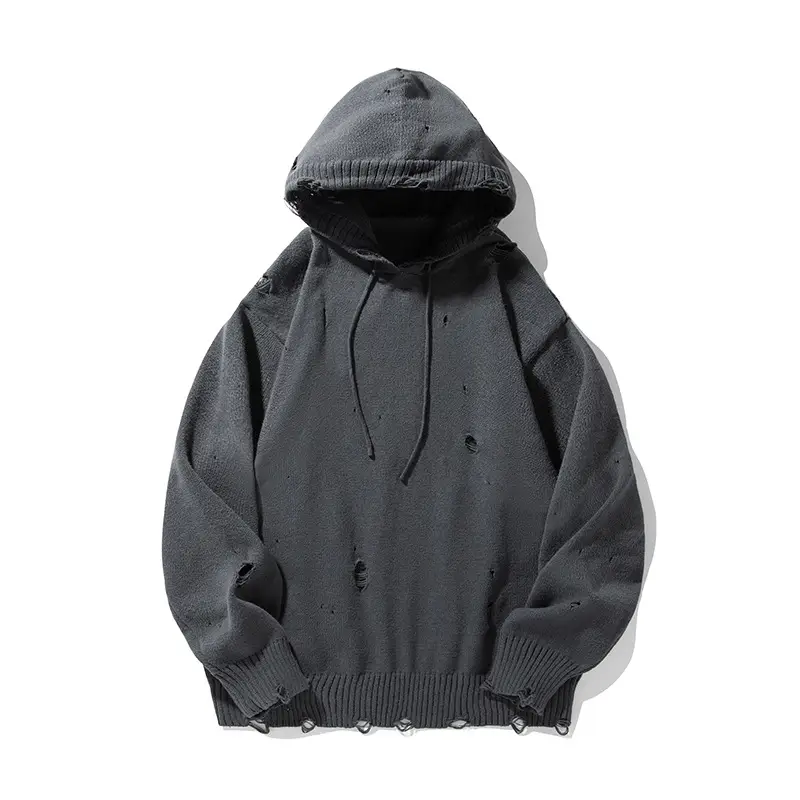 Black Velvet Hoodie with Asymmetrical Hole Design