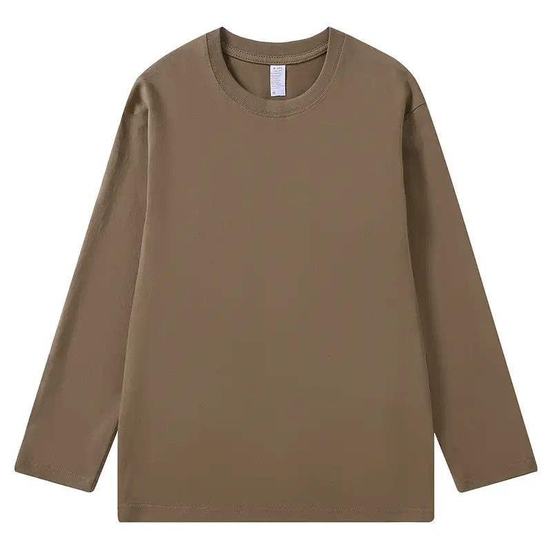 Men Women Heavy Cotton Sweatshirt Brown Long Sleeve