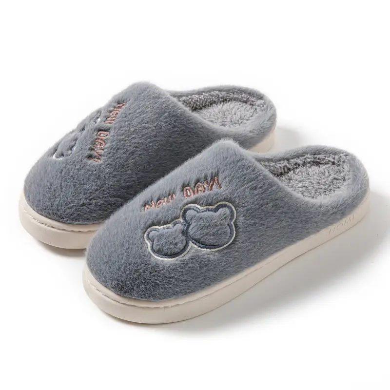 Cotton Slippers Men's Autumn and Winter Indoor Home Comfortable Thick Sole Dung Feeling Plush Warm Couple Shoes for Women - Image 4